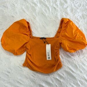 Zara Mustard Yellow Puff Sleeve Crop Top Size Medium